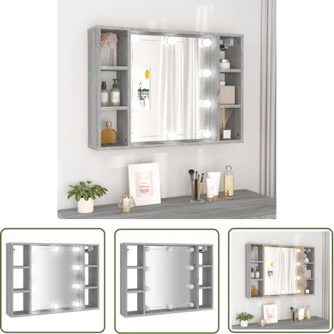The Living Store Armoire à miroir avec LED Sonoma gris 76x15x55 cm - Armoire À Miroir - Meuble De Rangement - Armoire De Salle De Bain - Éclairage Led - Miroir Cosmétique (1/5)