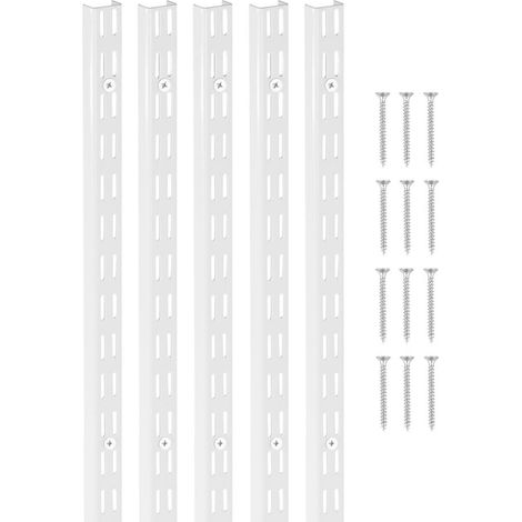 Pour Placards et Armoires Lot de 5 Rails d'Étagère Muraux 1536 mm Crémaillères Acier Blanc à Double Perforation (1/5)