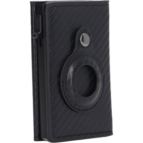 Porte-cartes en similicuir noir carbone, anti-vol, anti-perte avec étui pour dispositif de localisation IOS (1/5)