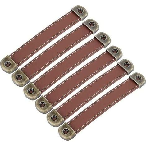 Lot de 6 poignées en cuir Poignées de meubles vintage en cuir–Poignées d'armoire poignées cuir poignee meuble de cuisine Brun Entraxe 128mm (1/4)