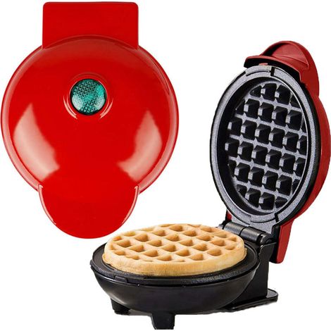 Mini gaufrier rond rouge, classique, électrique, en acier inoxydable, 350 W, pour crêpes et biscuits. - AquaForge (1/5)