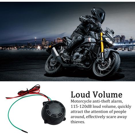 Dispositif antivol pour moto 12 V, klaxon d'alarme à sensibilité réglable avec 2 télécommandes. (1/5)