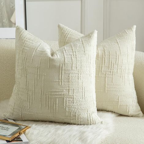 Housse de Coussin en Chenille Tressee Motif Noeud de Bambou Lot de 8 Decoration Elegante Canape Lit Salon Cream White 30 x 50 cm (1/5)