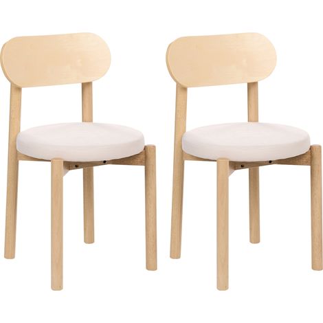 Conjunto de 2 sillas de comedor asiento de tela estructura de madera sin reposabrazos marrón claro y beige claro Paulina (1/5)