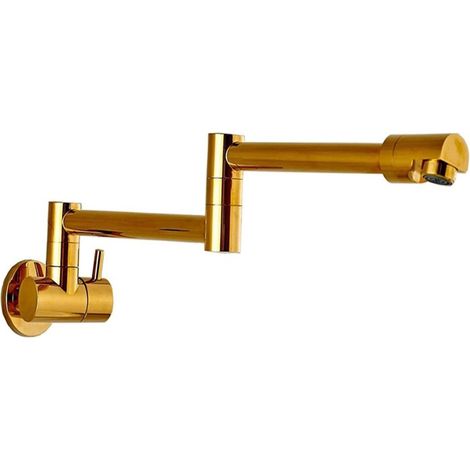 Robinet de cuisine remplisseur de pot Pot Filler Double Joint Bec Pliant Extensible Bras Oscillant Mur En Laiton Robinet De Cuisine Monotrou Deux Poignées Cuisine Évier Robinet ( Color : Golden A , Si (1/5)