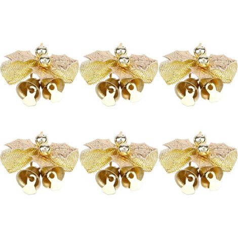 Lot de 6 arches de Noël avec clochettes, mini nœuds papillon, décorations artisanales, cadeaux, arches pour sapin de Noël (doré) (1/5)