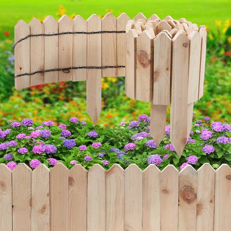 Wolketon Bordure de Jardin en Bois de Pin Naturel 200x10x1.5 cm - Clôture Décorative pour Pelouse et Massifs Teinte bois brut (1/5)