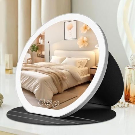 LED Miroir Maquillage Pliable 22cm,Miroirs de Table Portable avec Lumière,Miroirs de Voyage Pliable,Miroirs de Maquillage de Table,Miroir Cosmétique Super HDMiroirs Coiffeuse LED Écran Tactile (Noir) (1/5)