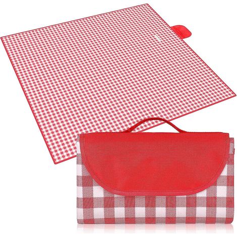couverture Pique-nique 195 X 200 Cm, Couverture Pique-nique Pliable, Impermable, Parc, Randonne, Camping, Pour Voyage En Famille, Rouge Blanc (1/5)