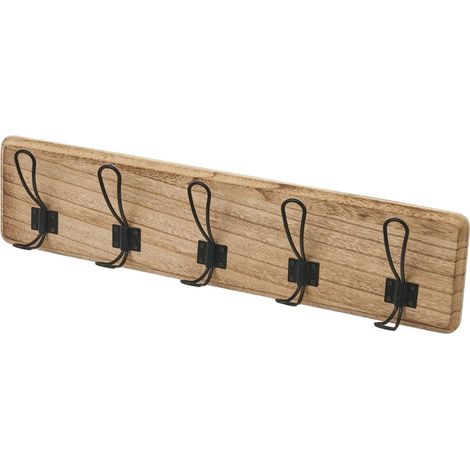 Porte-manteau mural bois de Paulownia naturel, 5 crochets (1/4)