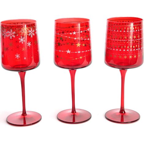 Set da 6 calici in vetro "Elegant Stars" da 320 cL Ø 7 x h 20 cm, decorazione moderna -Rosso (Monocolore)