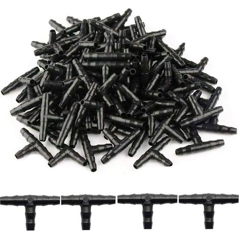 200 Stück T-Stück-Schlauchverbinder 4/7 mm – PVC-Anschlussstücke für Bewässerung, Zerstäubungsdüsen, Tropfbewässerung, Mikrosprühsysteme, Bewässerungsanschlüsse für automatische Schlauchsysteme und We (1/5)