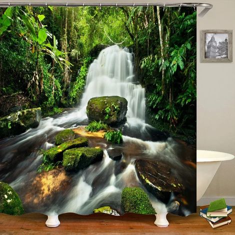 Filiyano-Rideau de douche à motif forêt et paysage naturel, impression 3D, tissu polyester lavable avec crochets, paravent décoratif pour la maison, L