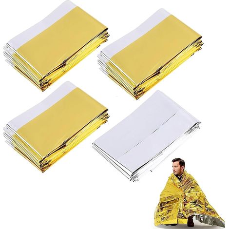 ElevaPulse Lot de 4 couvertures de survie - 210 cm x 130 cm - Doré/Argenté - Couverture d'urgence - Couverture de premiers secours (1/5)