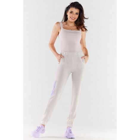 Freizeithose aus Stoff, beige und lila, XL (1/5)