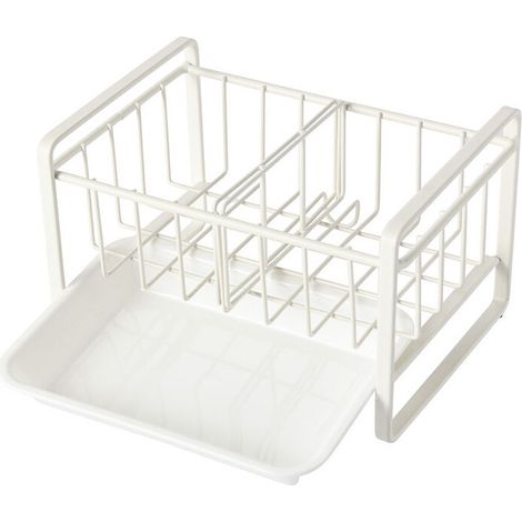 Organiseur d'évier avec égouttoir et cloison de séparation pour la cuisine, Accessoire de cuisine, Porte-ustensiles en acier inoxydable, Blanc (1/5)