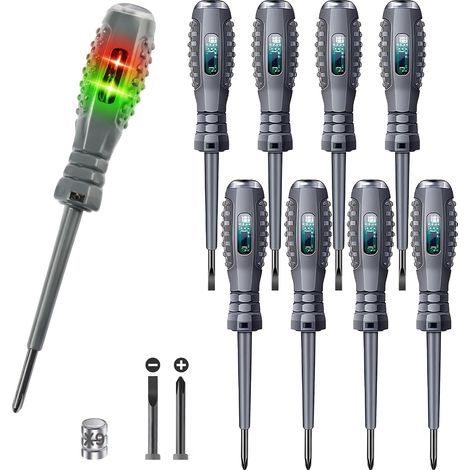 8 pièces tournevis testeur de tension, 2-en-1 tournevis à couple solide et aimant, puissance testeur de tournevis, tournevis magnétique de la tête, pour la détection de circuits à courant continu (1/5)
