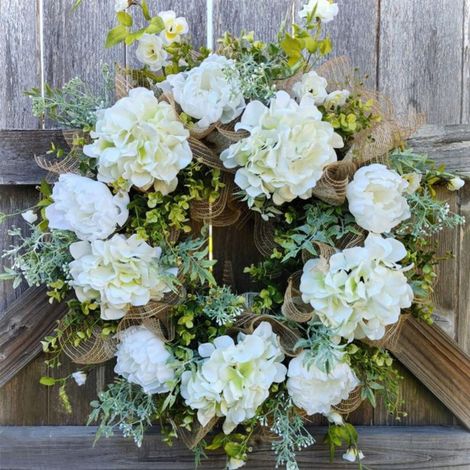 Guirlande Artificielle - Boule De Hortensia Faux - 45 Cm - Blanc Crémeux - Décoration Murale Fenêtre Porte Intérieure Extérieure - 1 Pièce (1/5)