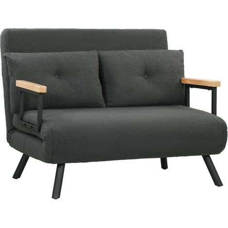 Schlafsofa 2er-Sofa mit Schlaffunktion, inkl. 2 Kissen, Sherpa-Optik, Natur + Dunkelgrau + Schwarz (1/5)