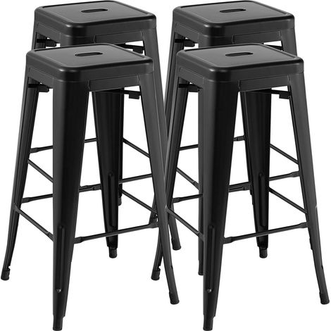 COSTWAY Barhocker 4er Set, Küchenhocker stapelbar, Tresenhocker mit Fußstütze, Bistrohocker bis 150kg belastbar, Sitzhocker, Hocker für Zuhause, Bistro und Esszimmer (Schwarz, Sitzhöhe 76cm) (1/5)