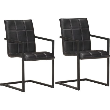 Juego de 2 sillas cantilever para comedor y cocina, diseño retro, cuero negro auténtico CDS020371