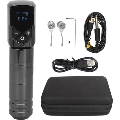 Kit Machine Tatouage Rotatif 1,1 Pouce, Stylet Court 2400mAh Alimentation Sans Fil Interface RCA, Nécessaire Noir (1/5)
