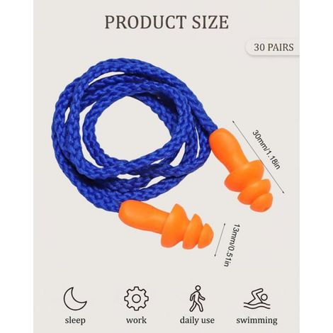 30 Paires De Bouchons D'Oreille Pour Dormir, Bouchon D'Oreille Anti Bruit En Silicone Souple Avec Cordon Orange, Protection A[F430] (1/5)