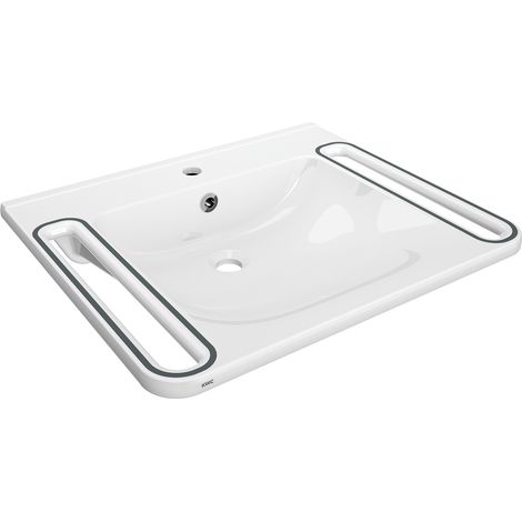 KWC AR Einzelwaschtisch, MEDCARE, MIRANIT,  650x150x550 mm, weiß/grau, Hl., Ül., Gr.