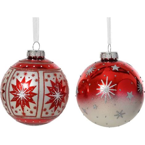 Decoris Palline di Natale in Vetro - Decorazione con Stelle - 8 cm (1/2)