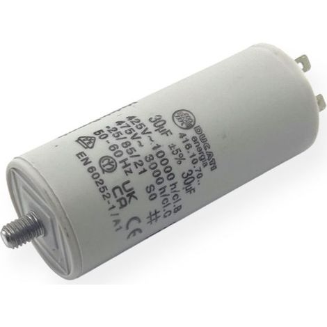 Ducati Energia – Condensateur permanent 30µF à cosses Faston 6.3mm – Ø40x92mm – Homologué VDE EN60252-1 – Pour moteurs électriques 220V (1/3)