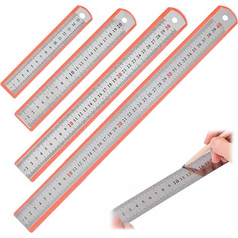 Metalllineal – 4-teilig – Edelstahl – Doppelskala – Für Schule und Büro – 15/20/30/40 cm (1/5)