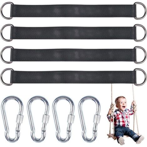 Kit 4 sangles de suspension pour balançoire avec 4 mousquetons et anneaux en D – polyester, charge 150 kg (1/5)
