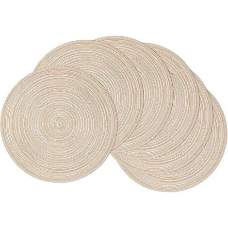 Lntyq Lot de 6 Set de Table Rond Lavable Beige Set de Table Tressé en Coton Résistantes à la Chaleur Antidérapant pour la Fête du Mariage, 38x38cm (1/5)