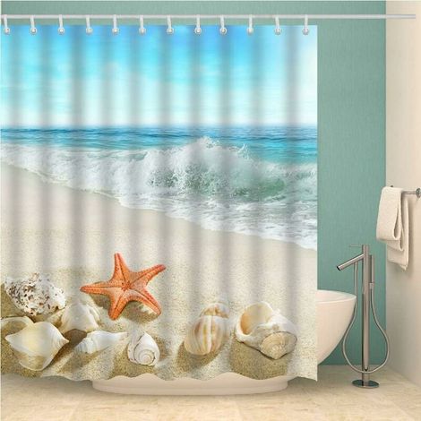 DEESSE SHOP - Ocean Beach Rideau de douche imperméable en tissu polyester résistant à la moisissure avec 12 crochets (180 x 180 cm  100 % polyester) (1/5)