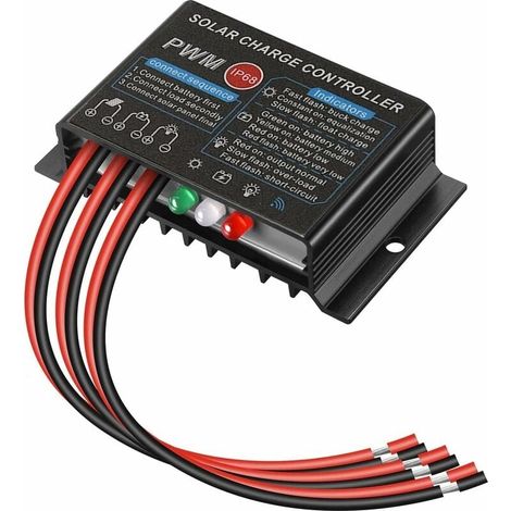 Regulateur panneau solaire, Contrôleur de Charge Régulateur Panneau Solaire 12 V/24 V 20 A PWM étanche IP68 Régulateur de charge de panneau solaire-LIAIKI (1/5)