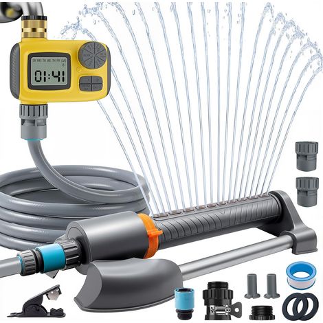 Oscillating Sprinkler Sprinkler Timer 10 m Hose 3 in 1 Kit LCD Screen IP55 20 Nozzles Quick Connect Brass Connector Range 300 m, Sprinklers for Lawn and Garden Plants and Vegetables (1/5)