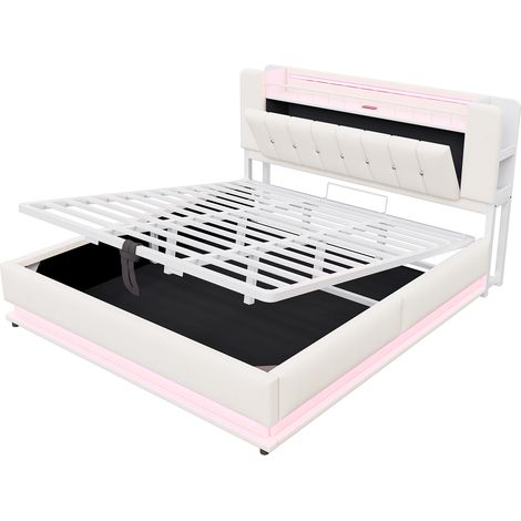 Polsterbett mit Stauraum 180x200 cm, LED, USB, hydraulisch, beiger Samt (1/5)