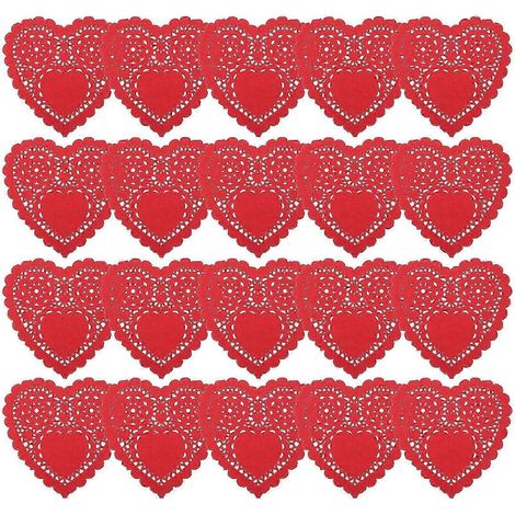 Napperons en papier rouge en forme de cœur pour la décoration de gâteaux, matériau de qualité alimentaire, paquet de 100, absorbant l'huile, pour anniversaires et mariages. (1/5)