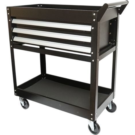 Carrello portautensili da officina in metallo su ruote con 2 ripiani e 3 cassetti 775x410x895mm Breckner Germany (1/5)