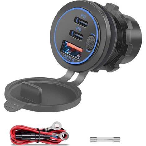 Prise Usb C Double 12 V - Charge Rapide Qc 3 0 Et Pd - Étanche - Montage Encastré - Pour Véhicules Dc 12 24 V - 1 Pièce (1/5)