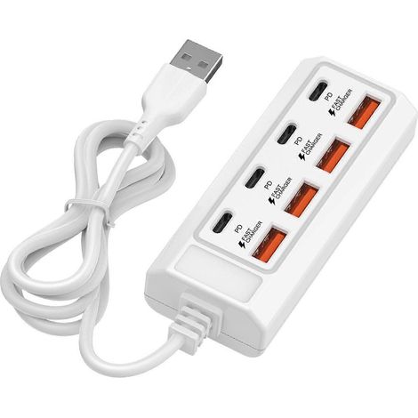Multiprise USB 8 en 1 25 W, chargeur et répartiteur USB Type-C, compatible avec les tablettes, les ordinateurs portables et les téléphones portables, disponible en plusieurs couleurs. (1/5)