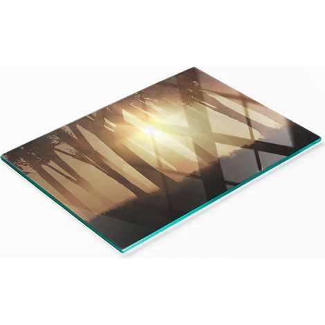 Pannello decorativo multifunzionale in vetro per cucina, con motivo "Nebbia nella foresta", 80x52 cm. (1/5)