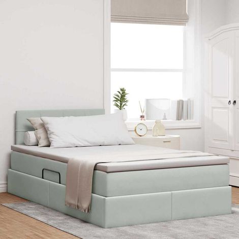 Bett mit Stauraum und LED mit LED Hellgrau 120 x 190 cm Samt