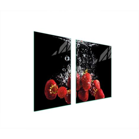 Glasplatte und Schneidebrett 100x52 Erdbeeren