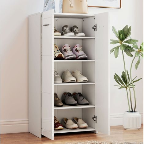 Scarpiera 2 ante bianco lucido per 10 paia con ripiani regolabili 55x36x108 cm OKMYHOME (1/5)