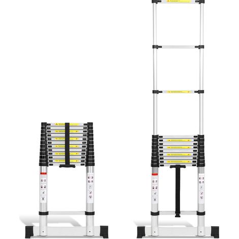 TolleTour Échelle télescopique en aluminium de 5,0 m, échelle simple avec stabilisateur, charge maximale de 150 kg