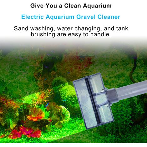 Kit de nettoyage électrique pour aquarium, nettoyeur de gravier, avec double alimentation pour un changement d'eau efficace, tête de lavage à 90 degrés, sans angle mort, poignée antidérapante suspendu (1/5)