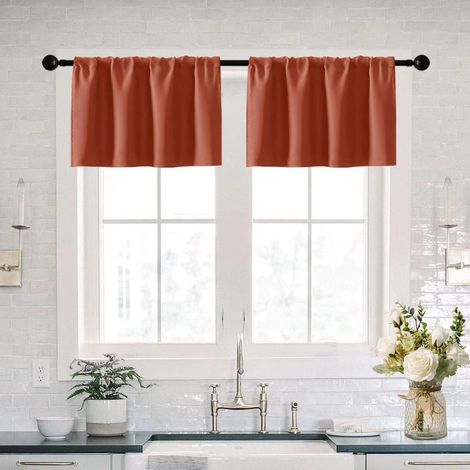Lot de 2 cantonnières de fenêtre de cuisine occultants avec passe-tringle pour salon, salle de bain, chambre à coucher, décoration d’automne, orange brûlé, 40 cm de long (1/4)