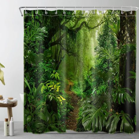 Forêt Tropicale Rideaux de Douche 180x180cm Plantation d’Arbres Verts dans la Montagne Rideaux de Bain avec Crochets, Nature Imperméable Polyester Anti Moule Salle de Bain Décor (1/5)