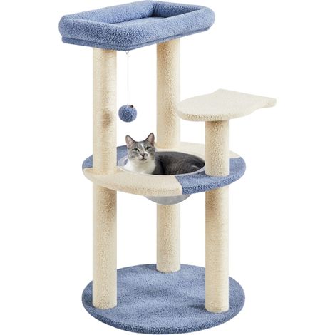 Yaheetech Albero Tiragraffi per Gatti in Sisal Naturale e Truciolato 48,5 cm × 48,5 cm × 90 cm Torre per con Posatoio Palla Gioco Blu/Beige (1/5)